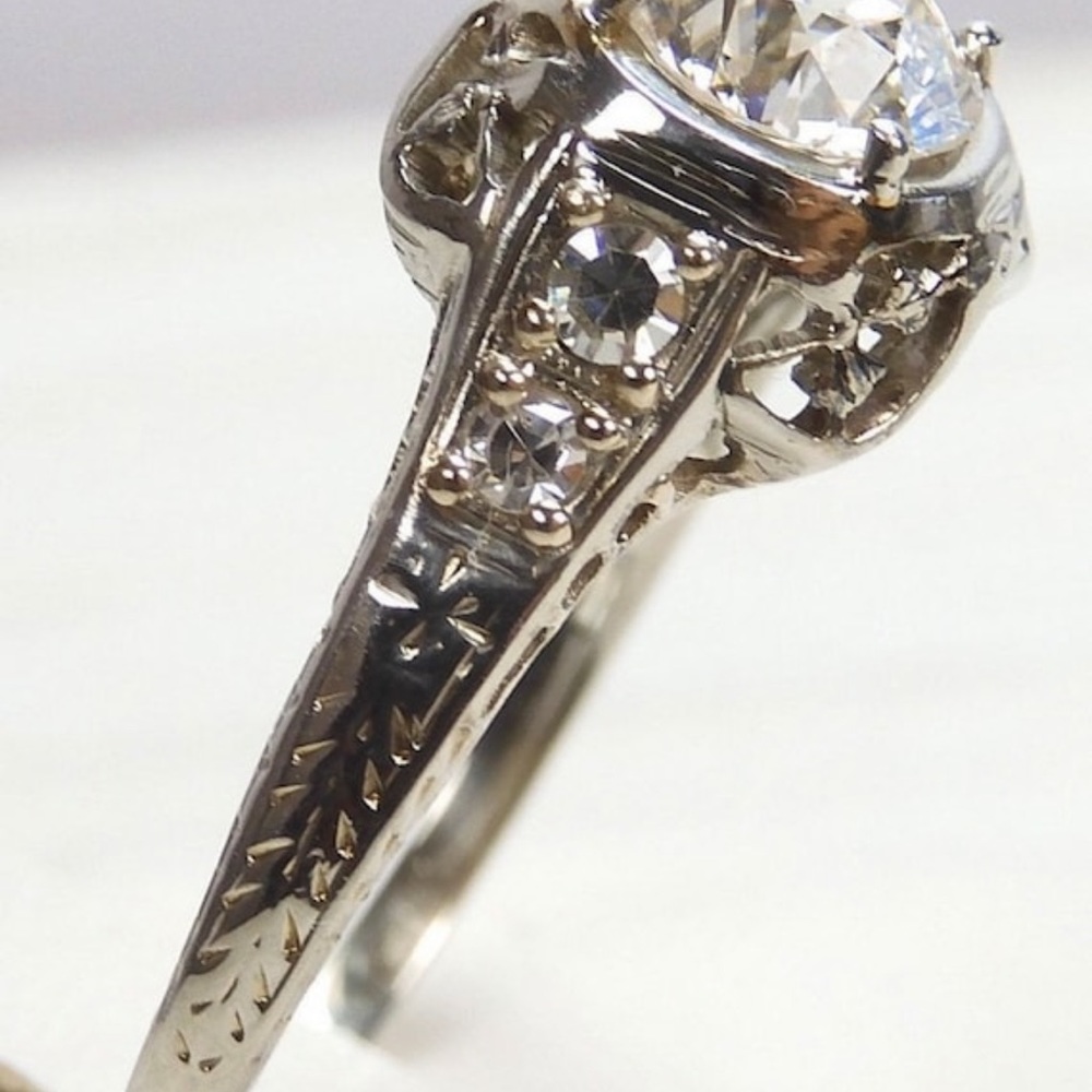 Art Deco 97ct 1920s Antique Old European Cut Diamond 18k white gold ring estate - Picture 7 of 14